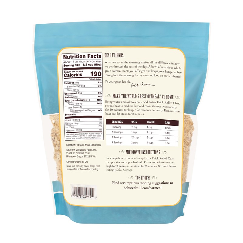 Bob's Red Mill Organic Extra Thick Rolled Oats, 32oz (Pack