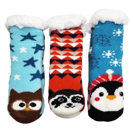 Kids Fluffy Thermal Sherpa Socks, 3 Pairs, Cute Christmas Slipper Winter Non Skid, Warm Ultra Soft Boys Girls