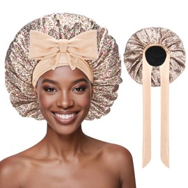 Ptrin Satin Bonnet, Double-Sided Silk Bonnets for Sleeping, Night Hairs Sleep Cap with Elastic Band,Head Cover Hat for Women Girls Long, Straight, Curly Hair for Women,Floral White