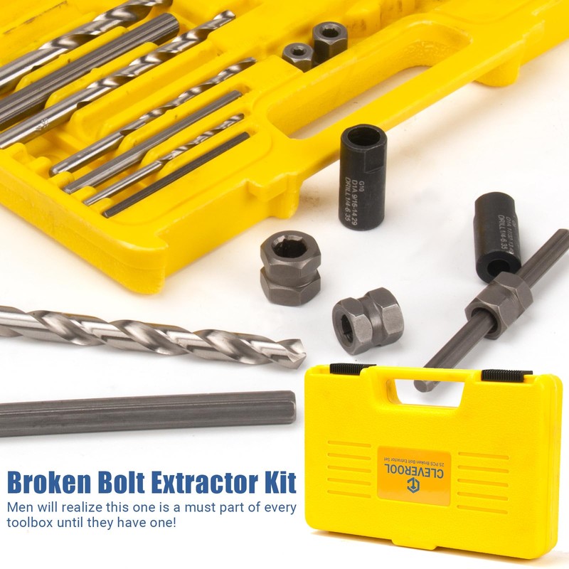 CLEVEROOL Broken Bolt Extractor, 25-Piece Drill Bit Extractor Set,Easy Out