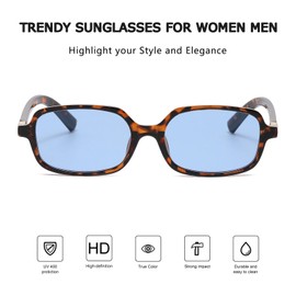 JUDOO Retro Rectangle Sunglasses for Women Mens Tortoise Blue Lens Rectangular Sunglasses Small Vintage Square Cute Glasses (Leopard Frame/Blue Lens)