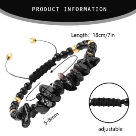 Natural Stone Bracelet for Women, WGXIA 7 Inch Energy Healing Crystal Bracelet Resizable Hand Braid Rope Thread Protection Bracelet for Men Gemstone Jewelry Gifts for Girls (Obsidian)