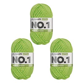 myboshi No.1 Wool for Crochet and Knitting, Quick Knitting Yarn, Durable Hat Wool, Knitting Wool, Crochet Wool, Mulesing-Free, 50 g, LL 55 m Green (Apple) 3 Balls