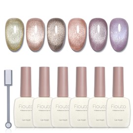 Fiouto Magnetic Nails, Gel Nails, Color Gel, Cat Eye Gel, Large Capacity, 0.5 fl oz (15 ml), UV/LED Compatible, Magnets, Set of 6 Colors