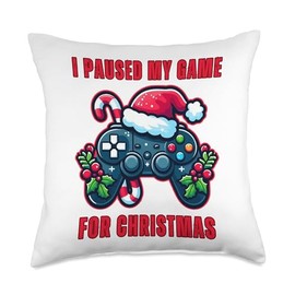 Paused My Game Christmas Gamer Xmas Men Boys Kids Youth Teen Throw Pillow
