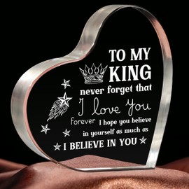 CheriGift Husband Birthday Gifts, to My King Heart Acrylic Plaque, Romantic Husband Anniversary Wedding Gifts on Valentines, Christmas, Birthday