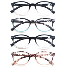 OLOMEE Reading Glasses for Women Cute Round Readers +4.50 for Small Head/Petite Face Lightweight Cheaters Glasses w/Spring Hinges 4 Pack