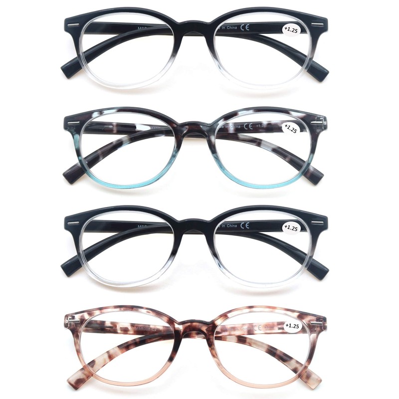OLOMEE Reading Glasses for Women Cute Round Readers +4.50 for