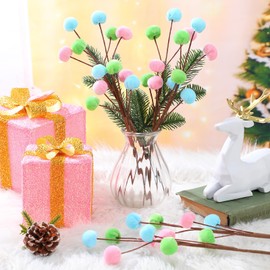 Thiccywoov 6 Pcs Christmas Picks Velvet Christmas Tree Ornaments Velvet Spheres Ball Pick Tree Decoration Xmas Branches Hanging Decoration Wreath Home Office Party Ornament(Pastel)