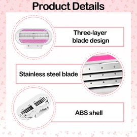 12 PCS Women Razor Blades Refill for Estrid, Comfort Glide Blade Refills, Pubic Hair Razor Blades Refill for Venus, 3 Layer Blade, Effortless Glide, Easy to Replace (Pink)