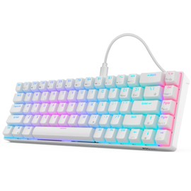 RK ROYAL KLUDGE RK68 Wired 65% Mechanical Keyboard, RGB Backlit Ultra-Compact 60% Layout 68 Keys Gaming Keyboard, Hot Swappable Keyboard with Stand-Alone Arrow/Control Keys, Red Switch White