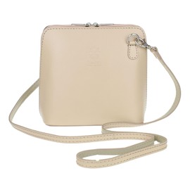 Girly Handbags Womens Small Vera Pelle Genuine Leather Handbag Rigid Cross Body Shoulder Bag Real Italian Metallic Mini Strap Light Taupe