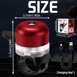 YOUYIKE Bicycle Bell with RGB Lights, Illuminated Bicycle Bell for Children and Adults, Mini Bicycle Bell for Children, Adults, Bicycle Horn for the Road, Bicycle Accessories (Red)