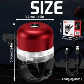 YOUYIKE Bicycle Bell with RGB Lights, Illuminated Bicycle Bell for Children and Adults, Mini Bicycle Bell for Children, Adults, Bicycle Horn for the Road, Bicycle Accessories (Red)
