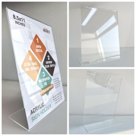 NIUBEE 6Pack 8.5x11 Acrylic Sign Holder with Vertical Slanted Back, Clear Plastic Sign Stand Frames, Flyer Document Paper Display Stand for Office Desktop