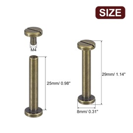 QUARKZMAN Pack of 30 Brass Chicago Screws, 25 x 8 mm Flat Head Screw Back Binding Nail Rivet Fastener for DIY Leather Crafts Belt Strap Bronze