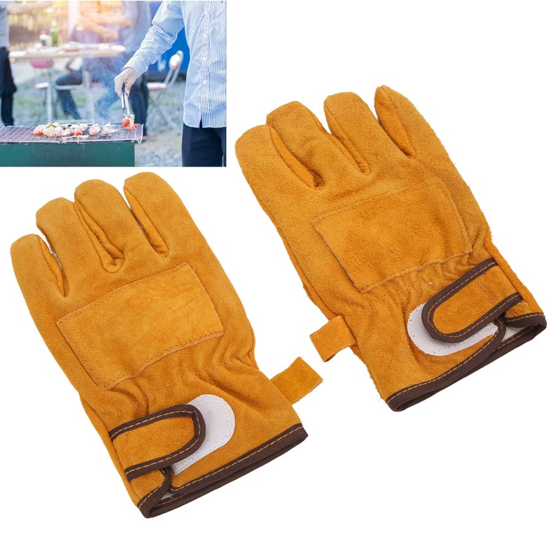 Heat Resistant Gloves Calf Leather Polyester Hand Protection BBQ Grill