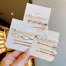 Pearl Hairpin Side Clip Straight Hairpin Bangs Clip Simple Combination Hair Accessory F055D- 10ea