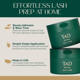 TAD Beauty Toallitas de preparación para pestañas - Toallitas caseras para limpiar y preparar las pestañas naturales antes de las extensiones - Almohadillas desechables de un solo uso con pinzas - 75