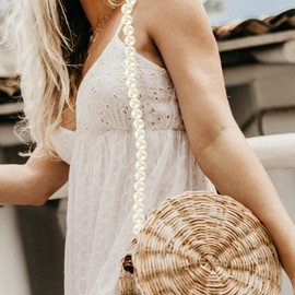 VALICLUD Pearl Handbag Chain Pearl Pearl Shoulder Strap Crossbody Bag Chain Strap Replacement Handbag Belt for DIY Purses Deliveries 110 cm, White