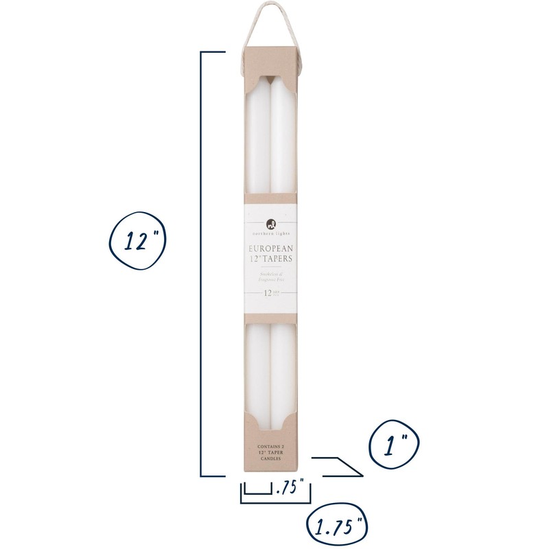 Northern Lights Candles - 12" 2pk Tapers - Pure White