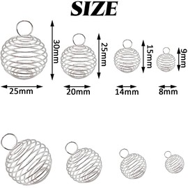 YOOHUA 60PCS Spiral Bead Cages Pendants with 60PCS Chains, 4 Sizes Silver Plated Spiral Stone Holder Necklace Cage Pendants for Necklaces Jewelry Making (8mm,14mm,20mm,25mm)