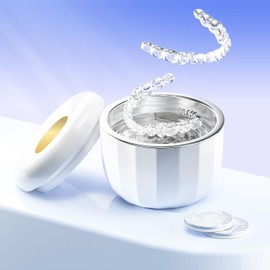 Ultrasonic Retainer Cleaner Machine ，18W/50kHz Specifically Designed for Cleaning Retainers，80ML Portable Ultrasonic Cleaner Including 6 Free Retainer Cleaner Tablets for Deeper Cleaning（White，YKL ）