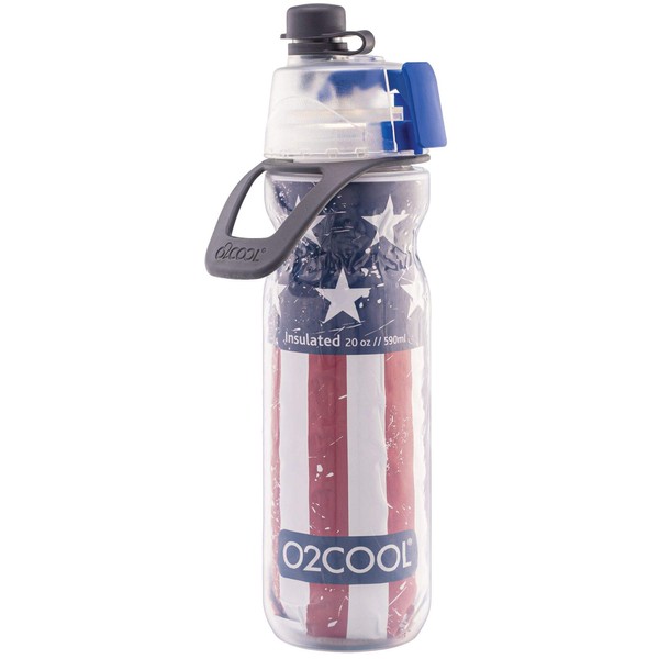 O2COOL Mist 'N Sip Misting Water Bottle 2-in-1 Mist And Sip Function With No Leak Pull Top Spout (Patriot)