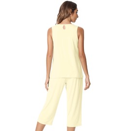 NACHILA Pajamas for Women-Viscose Made from Bamboo, Sleeveless Pjs Tank Top Capri Pants Pajama Sets Cooling Sleepwear Yellow M