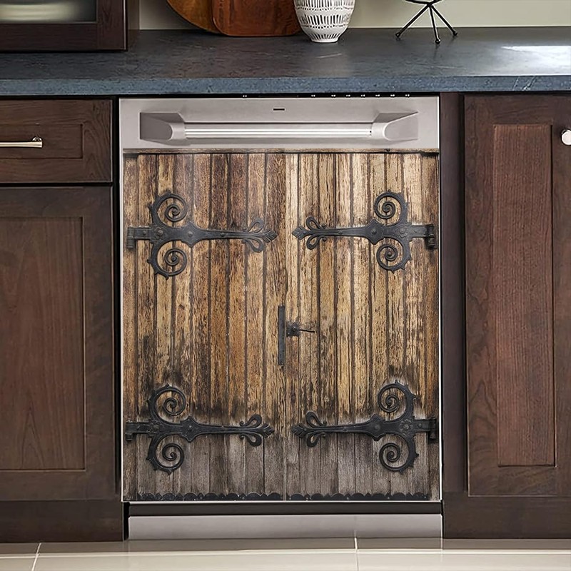 Cowfeel Retro Wood Door Dishwasher Magnet Cover, Creative Kitchen Appliances