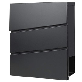 Decaller Metal Wall Mounted Mailboxes with Key Lock, Large Mail Box with Newspaper Compartment, Black, 13" x 14 2/5" x 4 1/5"