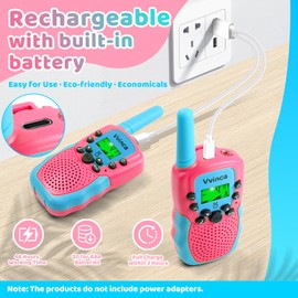 Vvinca Toys for 3-12 Year Old Girls, Rechargeable Walkie Talkies for Kids 22 Channels 2 Way Kids Walkie Talkie with Flashlight for Camping Hiking Indoor Outdoor 3 4 5 6-12 Boy Girl Birthday Gifts Pink