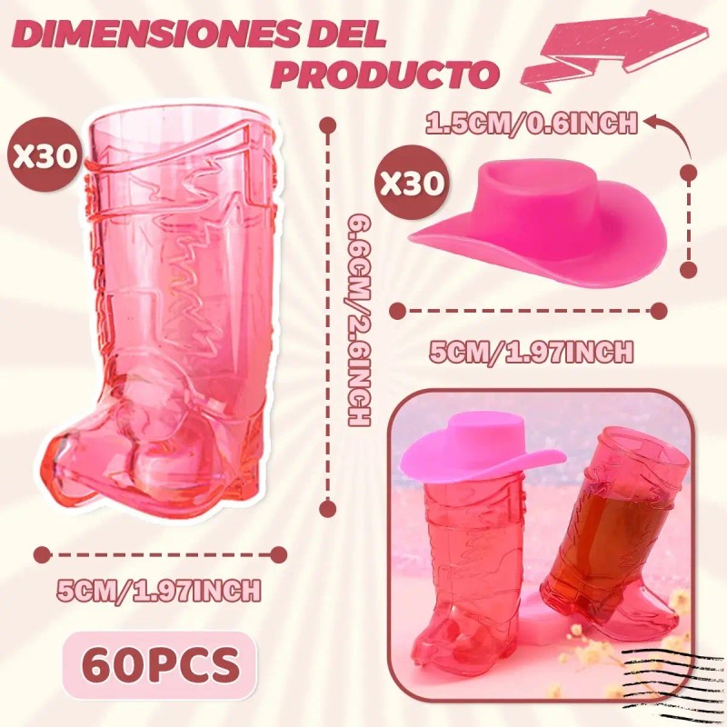 60 Sombreros Y Tazas Con Forma De Botas De Vaquero