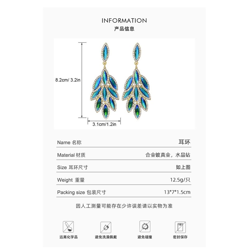 Leaf Crystal Dangle Earrings for Women Jewelry (Hot Pink-14K Gold)