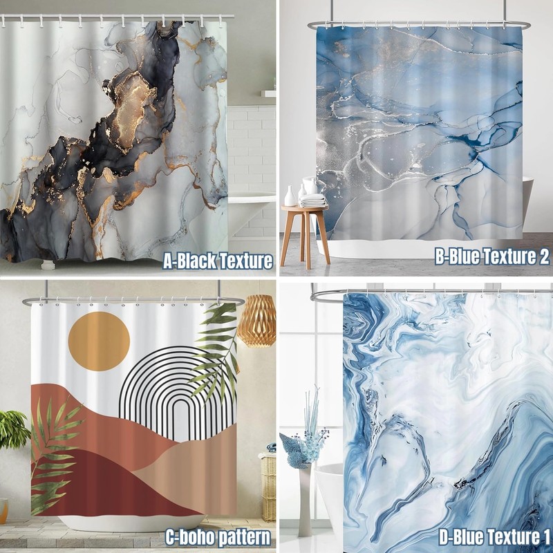 Shower Curtains Bathroom Curtain with Hooks,Blue Marble Design Modern Shower