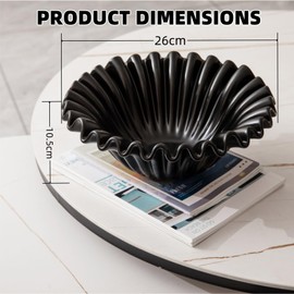 QJWCYQNIUBI Large Ceramic Fruit Bowl – Modern Decorative Bowl for Kitchen Counter, Entryway Table, Home Decor – Scalloped Ceramic Bowl for Fruits, Keys, Jewelry, Centerpiece. (Black)