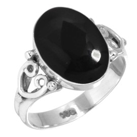 Jeweloporium 925 Silver Ring for Women Natural Black Onyx Stone Statement Silver Ring Size S 1/2 Fashion Jewelry