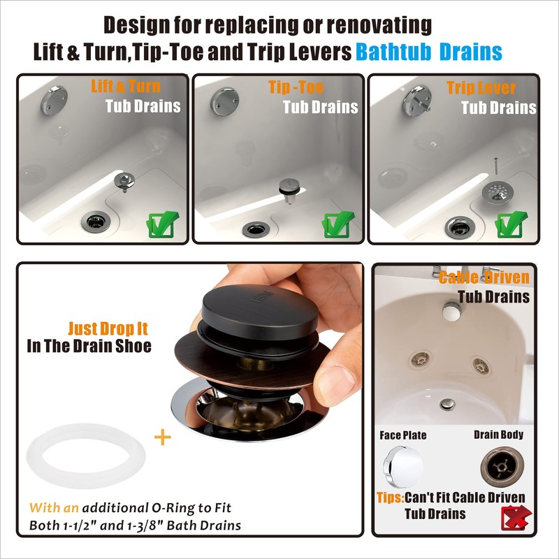 Artiwell Bronze Universal Tub Drain Tip Toe Tub Conversion Kit