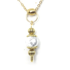 Vintage style stainless steel women's choker necklace and earrings jewelry set with white howlite pendant