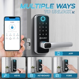 Smart Door Lock, OLUMAT Keyless Entry Door Lock Fingerprint Door Lock with Keypad Digital Lock with Handle for Home, Rental, Garage, Office and Hotel