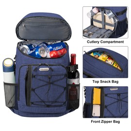 HXLGMD Backpack Cooler Insulated Leak Proof, 30 Cans Soft Cooler Bag, Lightweight Backpack Cooler with Ice Packs, Waterproof Ice Chest Backpack for Outdoor Picnic Hiking Camping Beach Park-Navy Blue