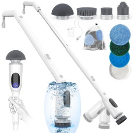 Shower Scrubber, Electric Spin Scrubber with 2025 New Upgraded Motor, User-Friendly Design, 3 Adjustable Angles & Speeds, 8 Brush Heads for Cleaning Bathroom, Car Wash Brush for Tire, Windshield