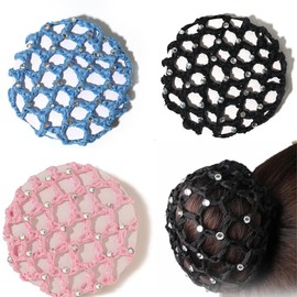 AOEVUIR Pack of 3 Bun Net Hair Net Bun Bun Hair Styling Aid Fabric Knot Net for Gymnastics Rhythmic Sports Gymnastics Ballet (3 Colours)