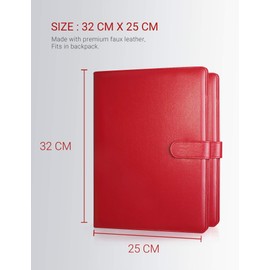 A4 Folder Clipboard Folder Portfolio Conference for Legal Pad, Faux Leather Clipboard Foldover with Cover Writing Work Folio Refillable Organiser Portfolio Clip Board with Pen Holder (Red)