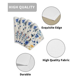 Round Table Placemats Set of 6, Spring Blue and Yellow Flower Floral Burlap Wedge Shaped Placemats Non-Slip Heat Insulation Table Mats Placemats for Round Tables Party Decor