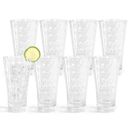 CHLJAR 18oz Plastic Drinking Water Tumblers, Unbreakable BPA-Free Shatterproof Outdoor Highball Drinkware (Set of 8), Reusable Clear Plastic Cups, Stackable, Dishwasher-Safe