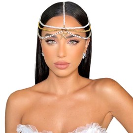 SAWINDA Gold Starfish Head Chain Beaded Layered Headpiece for Women Summer Beach Beaded Head Piece Fashion Headbands Forehead Chain Indian Head Jewelry Accessories for Seaside Party