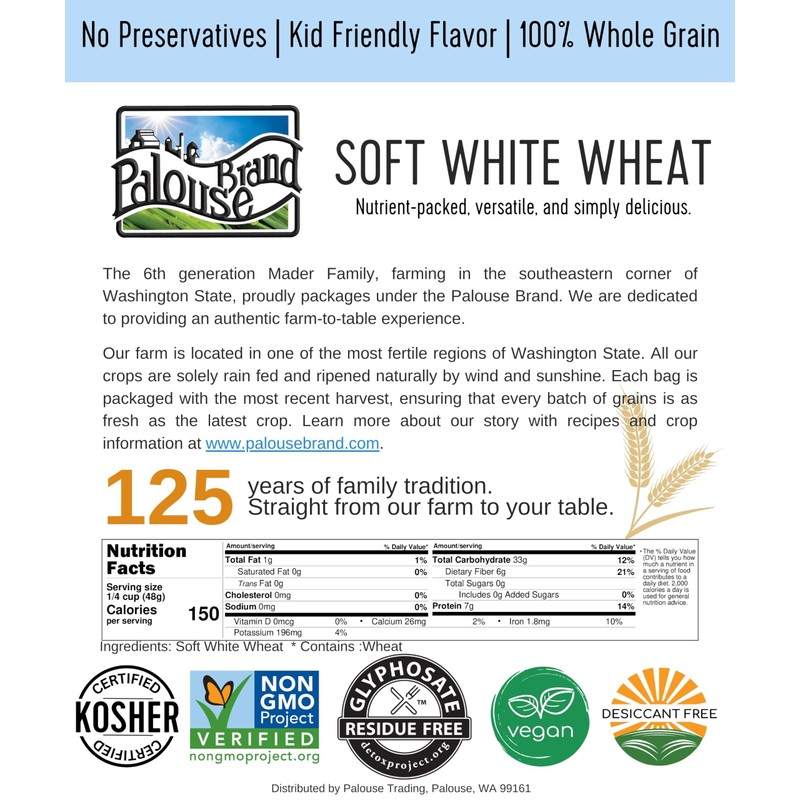 Certified Glyphosate Residue Free Soft White Wheat Berries | 18