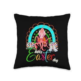 Happy Easter Day Bunny Squid Chocolate Eggs Basket Rainbow Throw Pillow