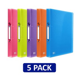 Oxford A4 Ring Binders, Assorted Colours, 5 Flexible 2-Ring Folders, 40mm
